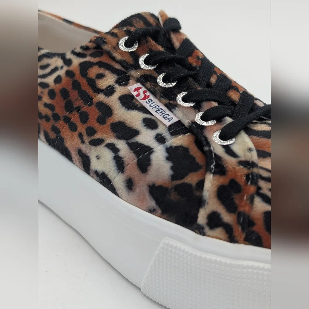 NWT SUPERGA® Fierce Leopard  Chunky Platform Sneaker Size 8.5 Brown/Black/White